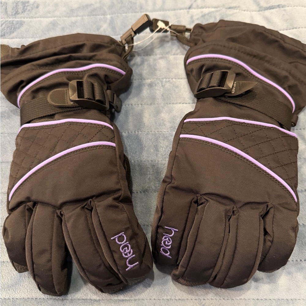 Head Black Ski Gloves with Purple Trim Lg